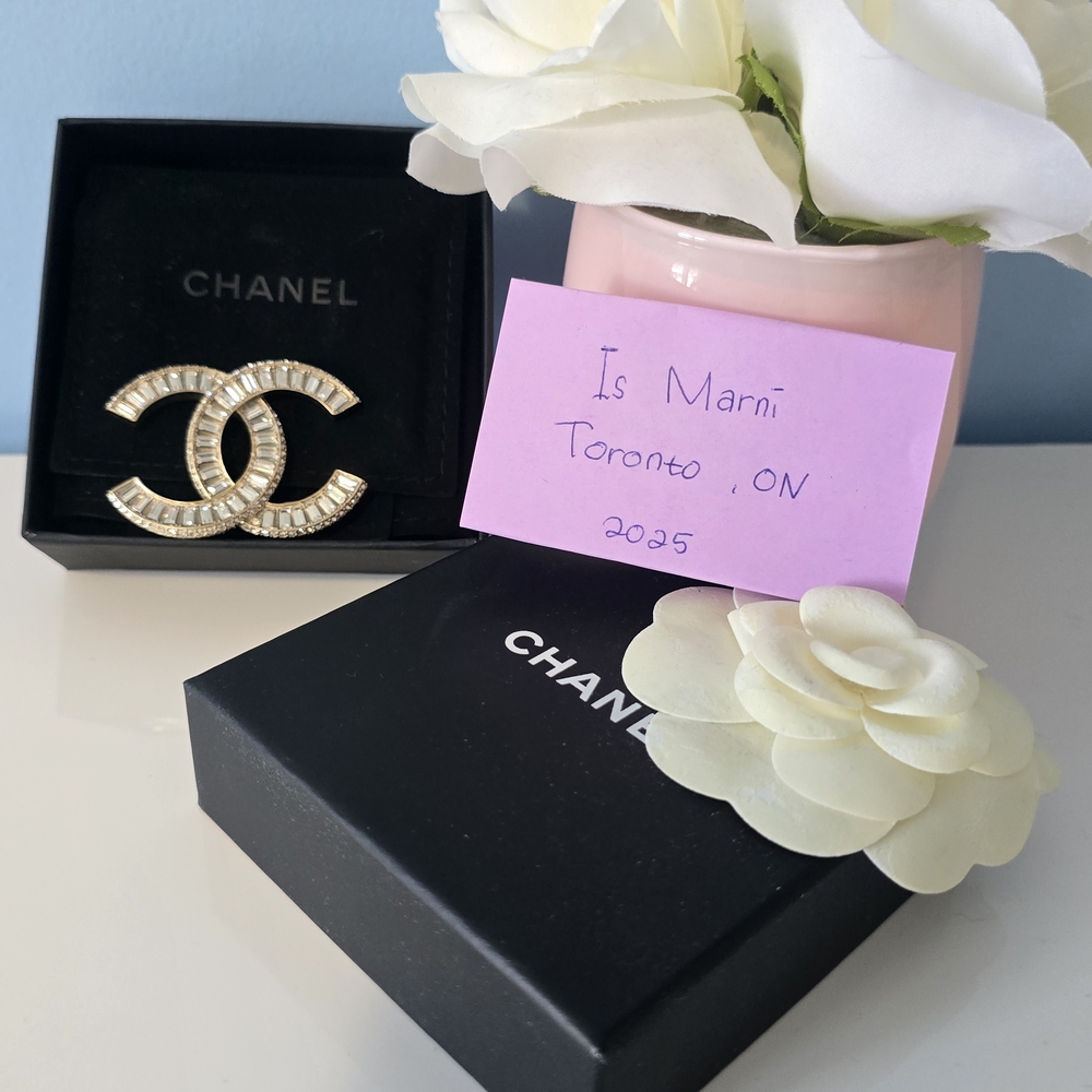 CHANEL Silver Brooch with Iconic CC Design